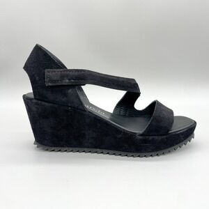 Pedro Garcia Womens 41 10.5 Fineta Sandals Black Suede Wedge Platform Strappy